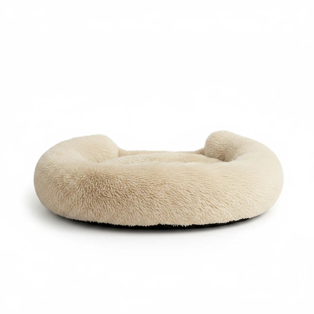 Kodi & Co. beige plush dog bed with raised cushioned walls for extra comfort and security
