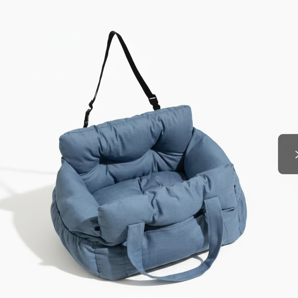 Kodi & Co. blue cushioned dog car booster seat with adjustable safety strap for secure travel