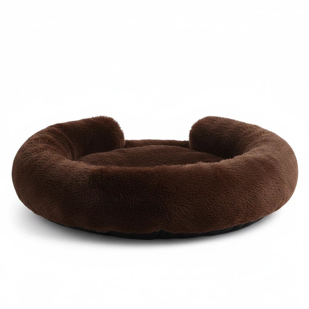 Kodi & Co. brown plush dog bed with raised walls for extra comfort and security, perfect for cozy pet lounging.