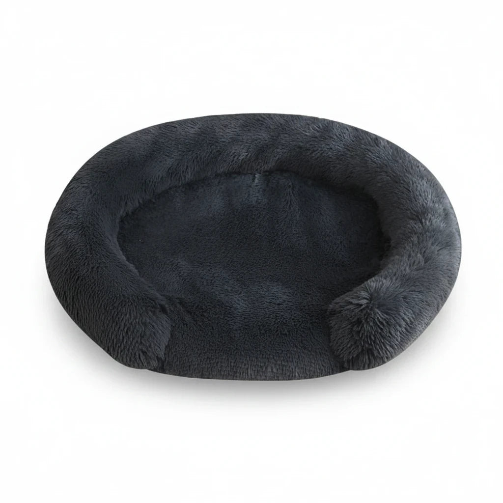 Kodi & Co. dark gray plush round dog bed with raised walls for extra comfort and security