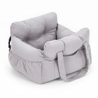 Kodi & Co. grey cushioned dog car booster seat with soft tufted interior and side storage pockets