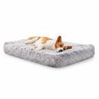 Kodi & Co. plush square dog bed in gray with memory foam for deep sleep, featuring a soft shaggy fabric surface
