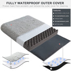 Kodi & Co. gray plush square dog bed with waterproof memory foam layers and removable cover for easy cleaning